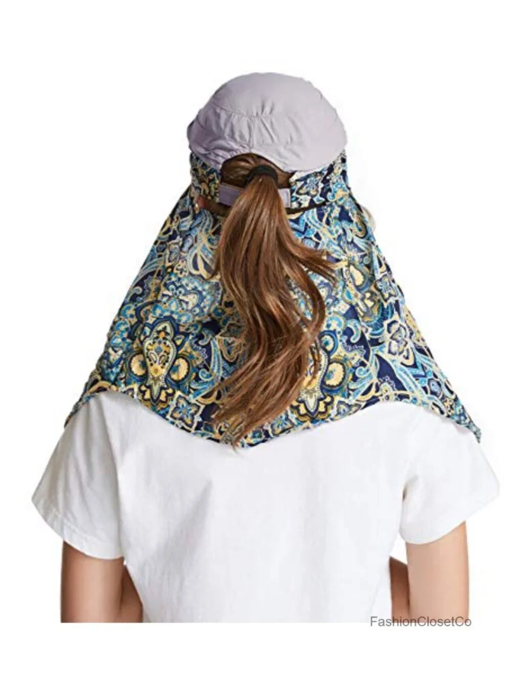 UPF 50+ Sun Hat with Neck Flap, Wide Brim, Ponytail Hole, Adjustable Buckle